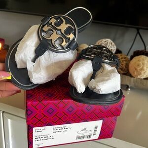 Tory Burch Navy Metal Miller Sandals